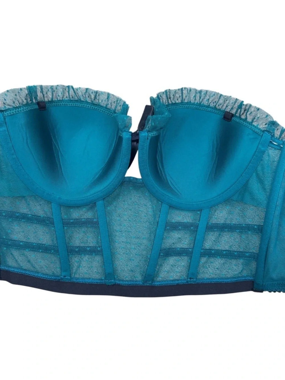 Victoria's Secret Teal Mesh Longline Bustier with Velvet Bow